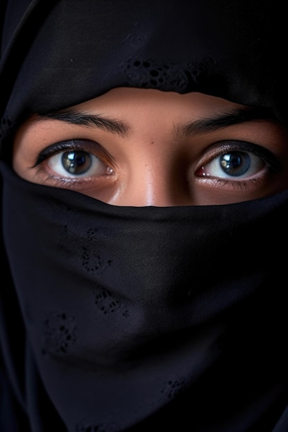 Closeup portrait of a muslim woman wearing niqab created with generative ai