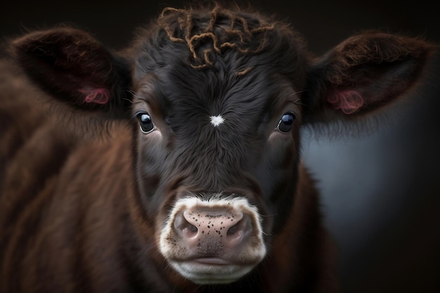 CloseUp Portrait of a Newborn Calf Generative AI