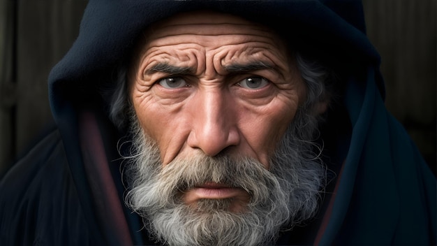 Closeup portrait of an old man with a beard in a depressed state Generation AI