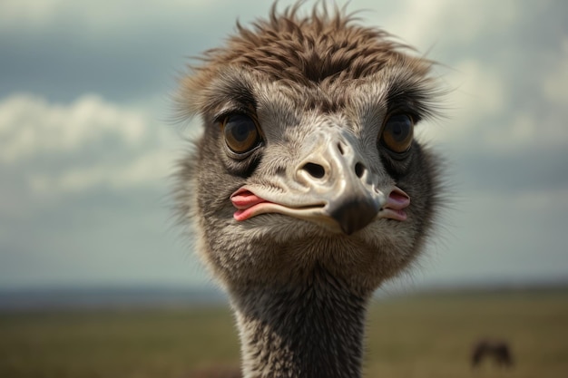 Closeup portrait of an ostrich outdoors Agriculture zoo farm concepts