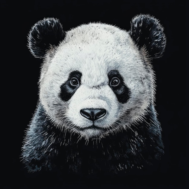 Closeup portrait of a panda bear with black background