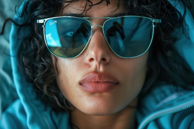 Closeup Portrait of a Person Wearing Sunglasses Seated Alone in Thoughtful Contemplation