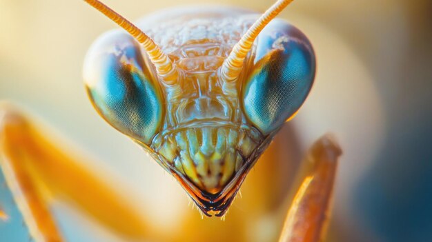 Closeup Portrait of a Praying Mantis with Vivid Blue Eyes