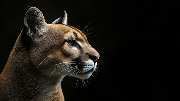 Photo closeup portrait of a puma with a dark background