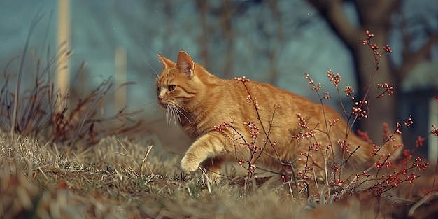 Closeup portrait of a red cat at the grass background