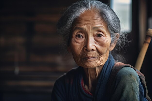 Closeup portrait of senior Asian woman Elderly Asian woman with wrinkles