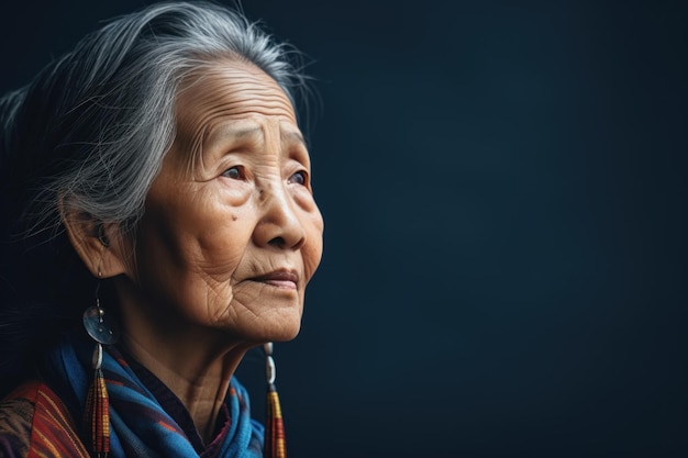 Closeup portrait of senior Asian woman Elderly Asian woman with wrinkles