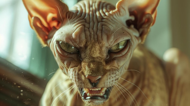 Closeup Portrait of a Sphynx Cat with an Intense Gaze