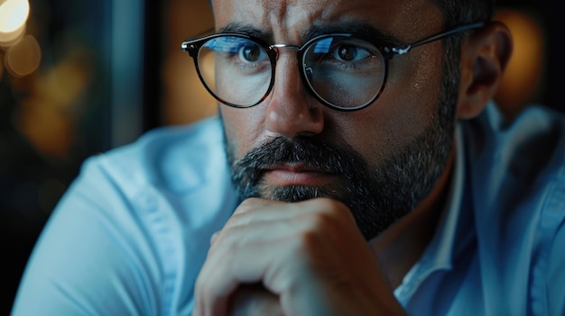 Photo closeup portrait of thoughtful man