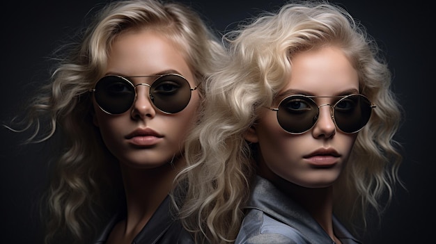 A closeup portrait of two amazing young women in stylish sunglasses Generative AI