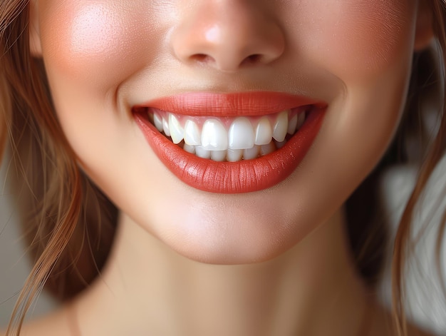 Closeup portrait of a very beautiful girl with beautiful teeth and perfect smile