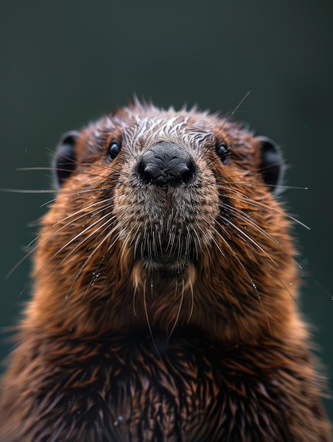 Photo closeup portrait of a wet beaver face