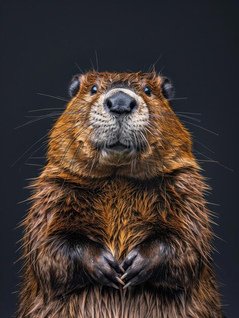 Photo closeup portrait of a wet beaver face