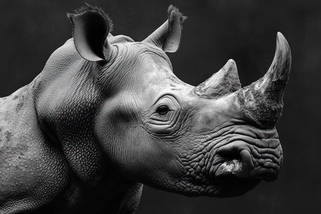 Photo closeup portrait of a white rhinoceros