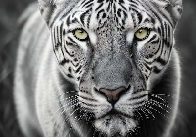 Closeup portrait of a white tiger with black and white stripes 3d render