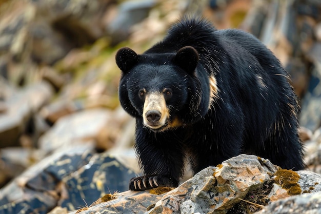 Closeup portrait of a whiteclawed Tian Shan bear in its natural habitat