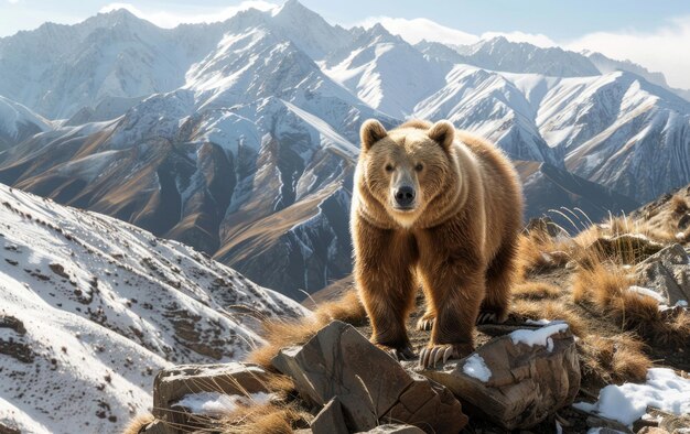 Closeup portrait of a whiteclawed Tian Shan bear in its natural habitat