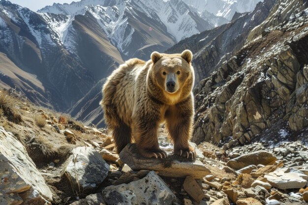 Closeup portrait of a whiteclawed Tian Shan bear in its natural habitat