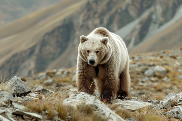 Closeup portrait of a whiteclawed Tian Shan bear in its natural habitat