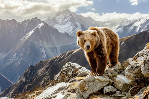 Closeup portrait of a whiteclawed Tian Shan bear in its natural habitat