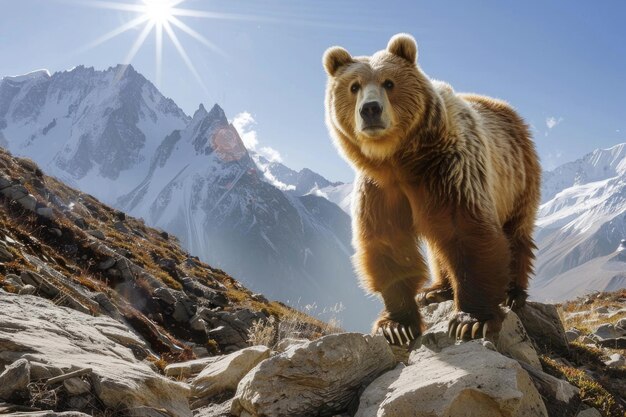 Closeup portrait of a whiteclawed Tian Shan bear in its natural habitat