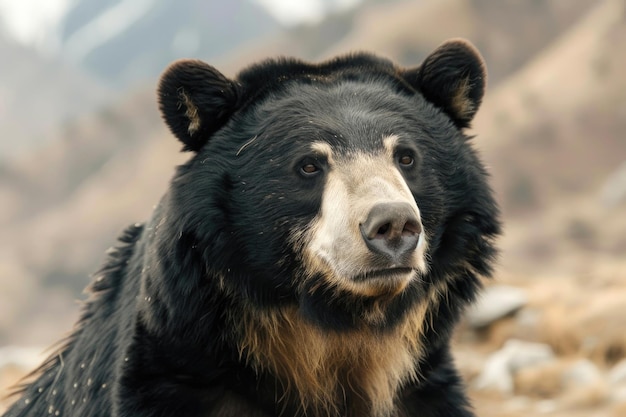 Closeup portrait of a whiteclawed Tian Shan bear in its natural habitat