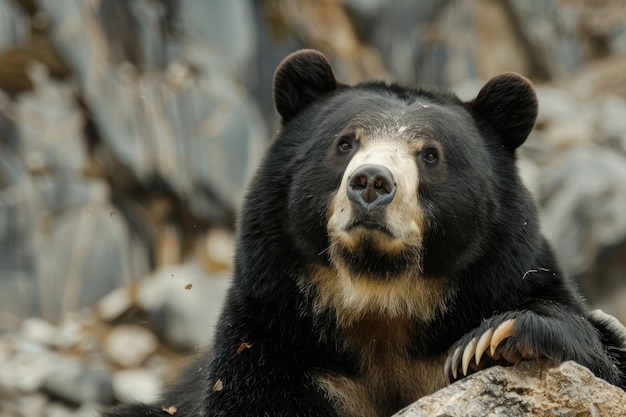 Closeup portrait of a whiteclawed Tian Shan bear in its natural habitat