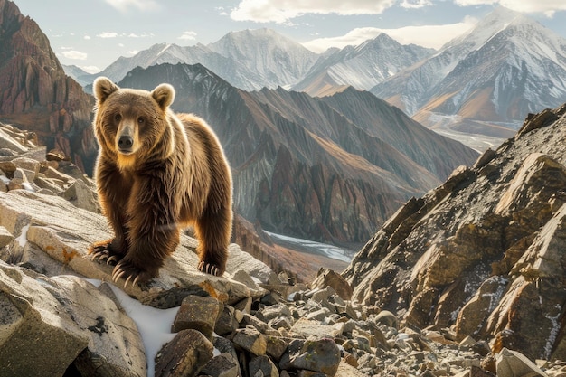 Closeup portrait of a whiteclawed Tian Shan bear in its natural habitat