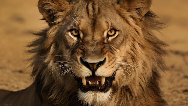 Closeup portrait of a wild lioness looking to the front