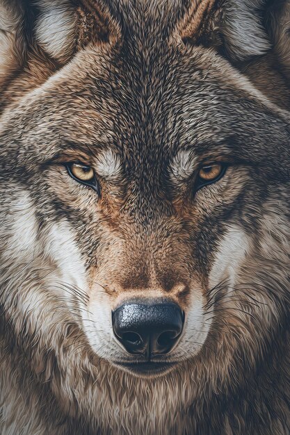 Photo a closeup portrait of a wolf with yellow eyes and a black nose