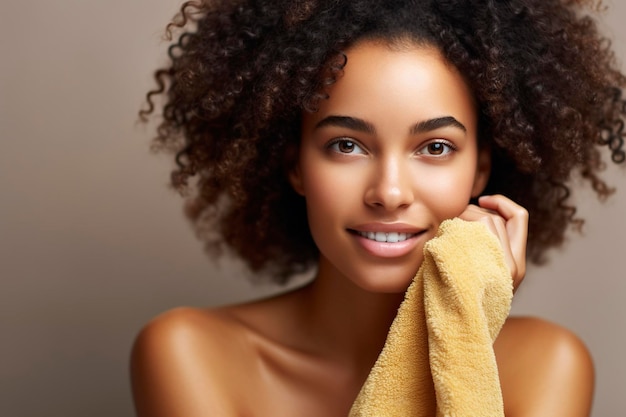 Closeup portrait of a woman cleaning her face of makeup