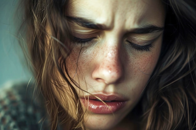 Closeup portrait of a woman cry