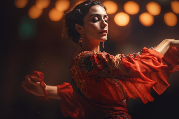 Closeup portrait of woman dancing flamenco Created with generative AI technology