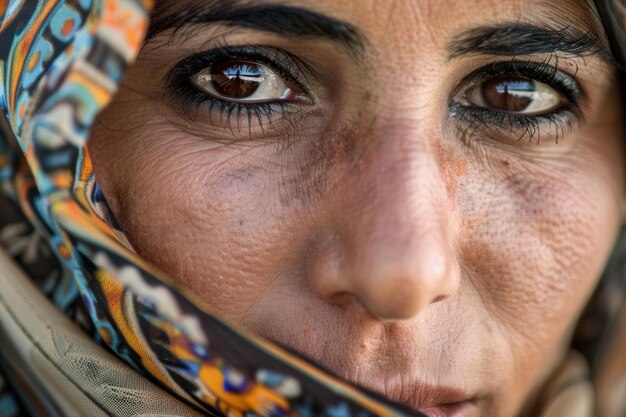 A Closeup Portrait of a Woman Wearing a Headscarf