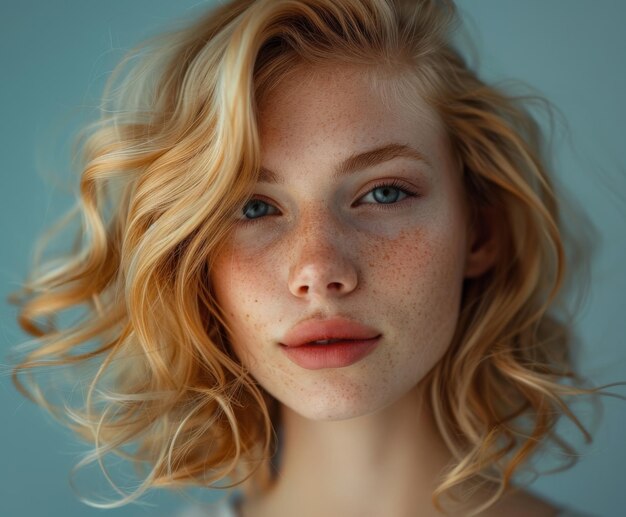 Photo closeup portrait of a woman with blonde wavy hair