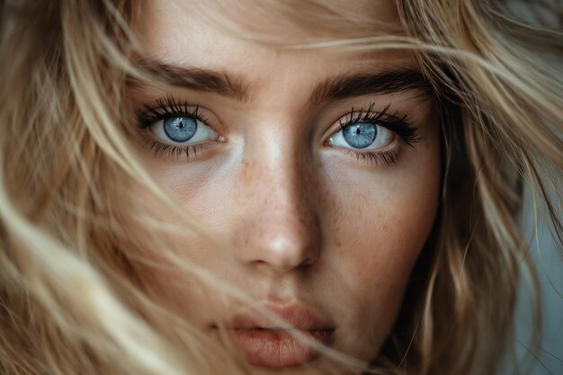 CloseUp Portrait of Woman With Blue Eyes