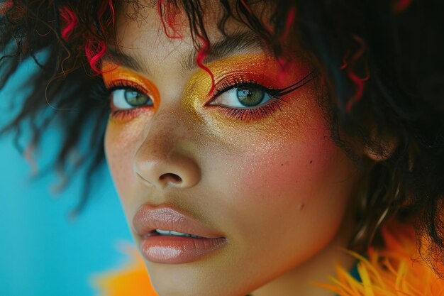 Closeup portrait of woman with bright makeup