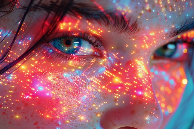 CloseUp Portrait of a Woman With Colorful Lights