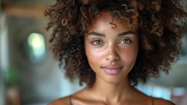 CloseUp Portrait of Woman With Curly Hair