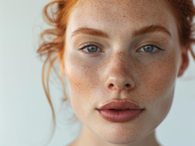 Photo closeup portrait of a woman with freckles smiling