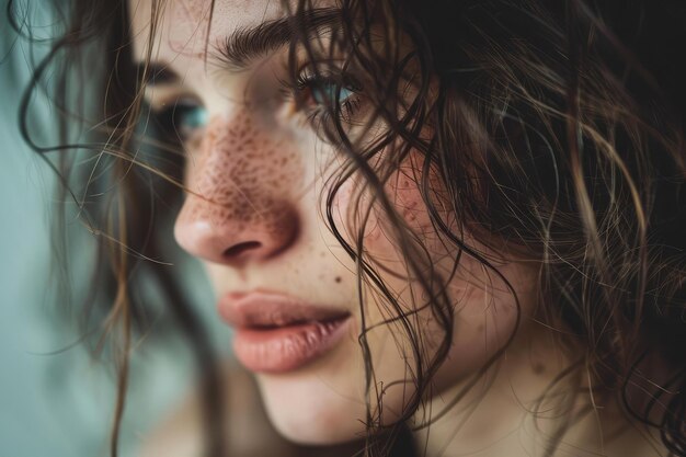 Closeup portrait of woman with freckles