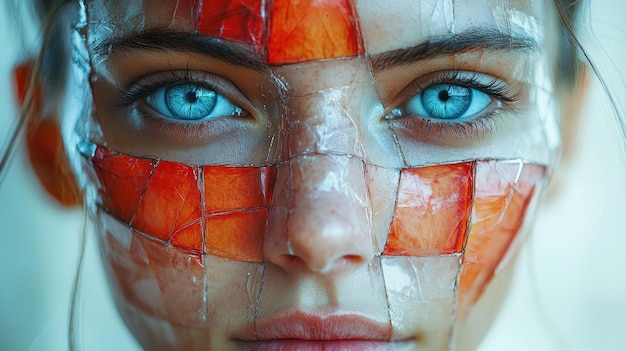 Closeup Portrait of a Woman with a Mosaic Face