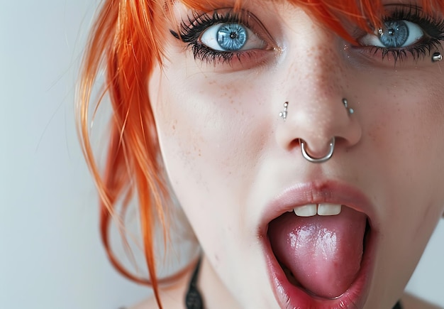 Photo closeup portrait of a woman with red hair and piercings