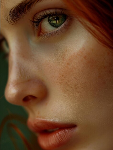 CloseUp Portrait of a Woman with Striking Green Eyes and Freckles