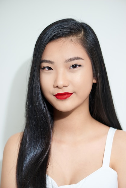 Closeup portrait of a young attractive Asian woman