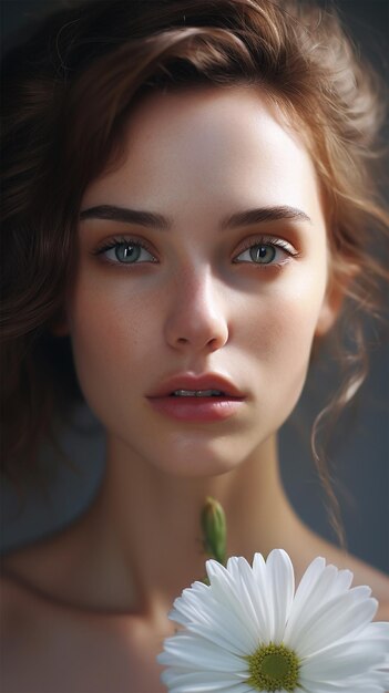 Closeup portrait of young beautiful woman with a healthy clean skin of the face