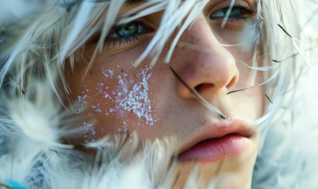 Photo closeup portrait of a young man draped in frosttinged robes and crystalline locks ice and frost spirits magic background