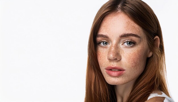 Closeup Portrait of Young Woman with Freckles and Red Hair