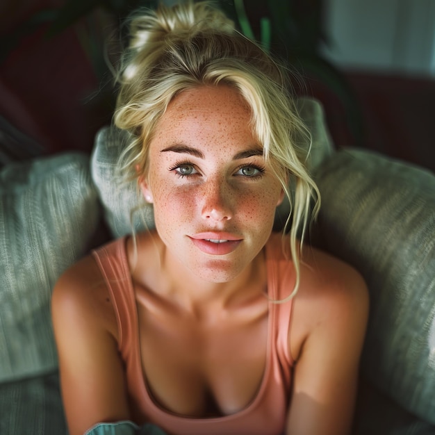 Closeup Portrait of a Young Woman with Freckles