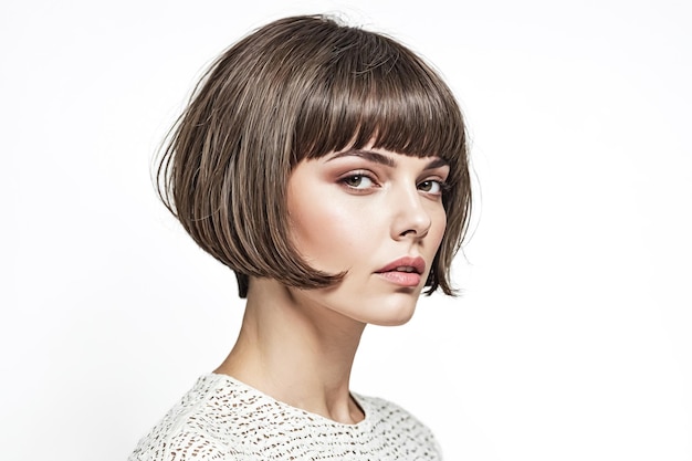 Photo closeup portrait of a young woman with a short bob haircut